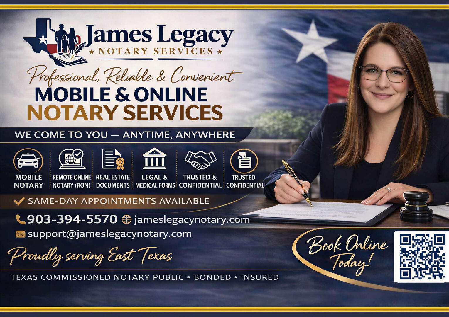 Professional Mobile and Online Notary Services in East Texas Professional mobile notary and remote online notarization services in East Texas by James Legacy Notary Services